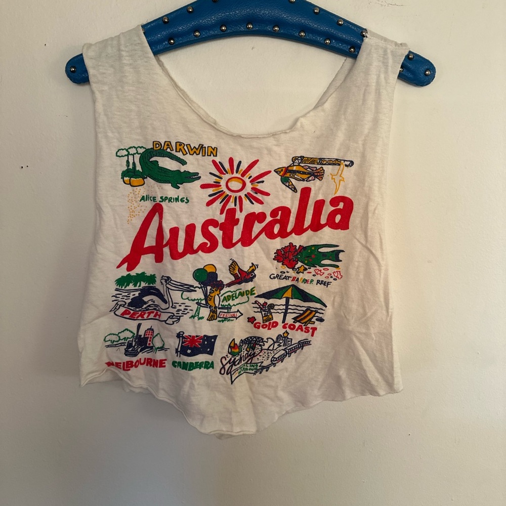 Vintage White Cropped Australia Graphic Tank Top